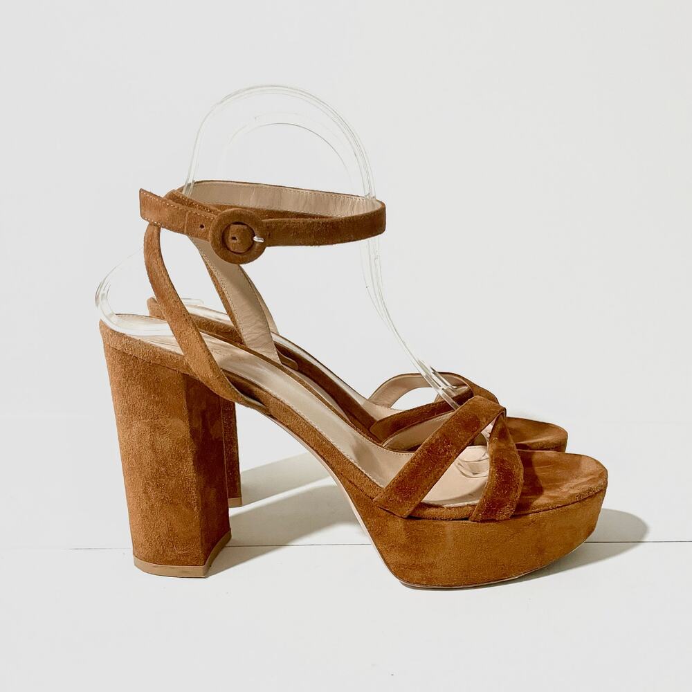 Gianvito Rossi Texas Suede Poppy Platform Sandals Heels Shoes sz 39.5